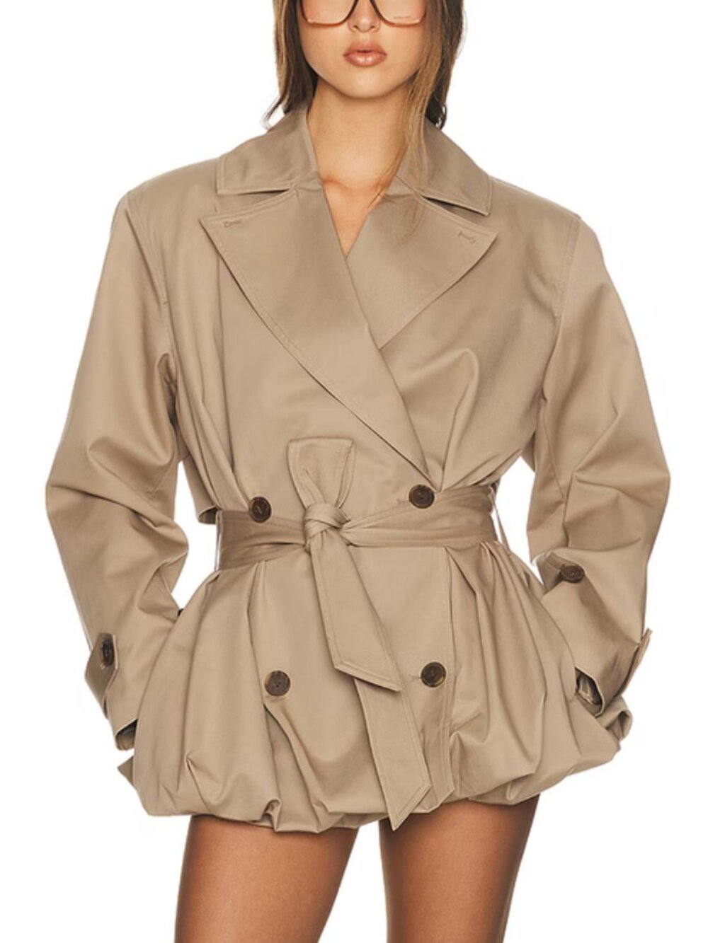 BEST NWT Helsa Short Bubble Hem Trench Small Stone Beige - Picture 1 of 7